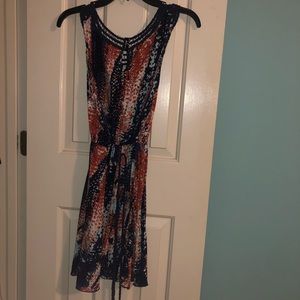 Multicolor Dress with lace details and rope tie